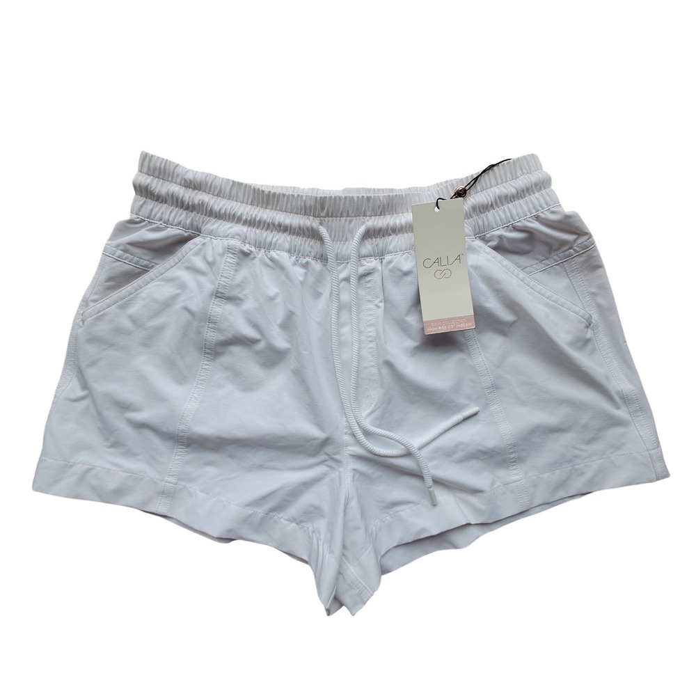 CALIA Women Pure White Utility High Rise Boardshort Swim Shorts Small NWT